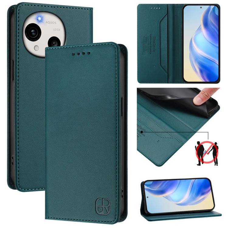 RC01 Dual-Folded Magnetic Suction RFID Leather Phone Case, For Sharp Aquos wish6, For Sharp Aquos R11, For Sharp Aquos Sense10, For Sharp Basio Active3, For Sharp Aquos Sense9 Plus, For Sharp Aquos Sense9