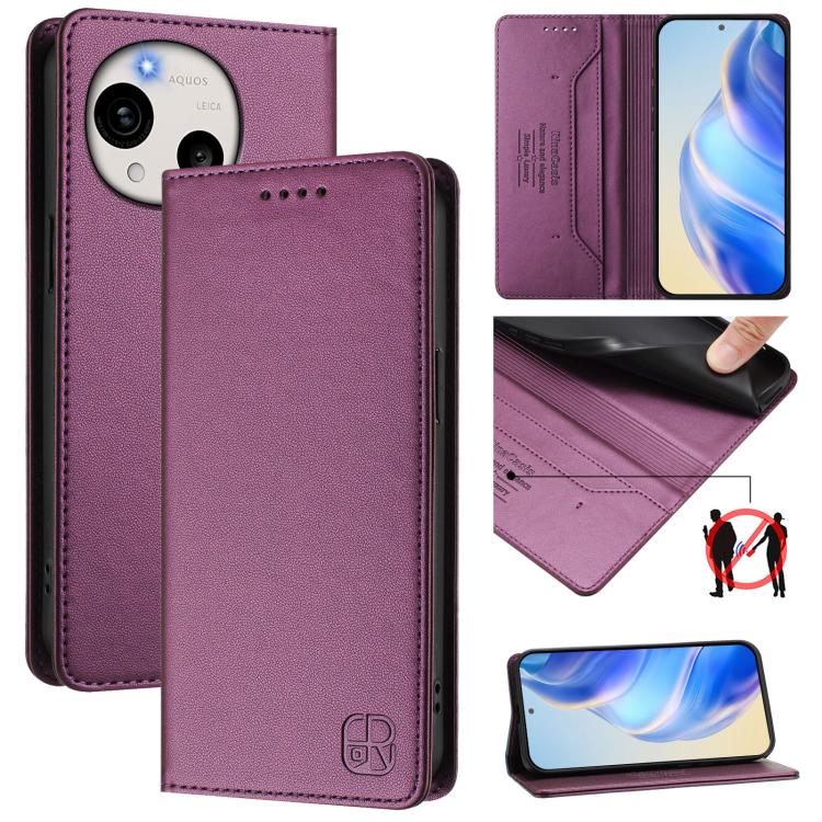RC01 Dual-Folded Magnetic Suction RFID Leather Phone Case, For Sharp Aquos wish6, For Sharp Aquos R11, For Sharp Aquos Sense10, For Sharp Basio Active3, For Sharp Aquos Sense9 Plus, For Sharp Aquos Sense9