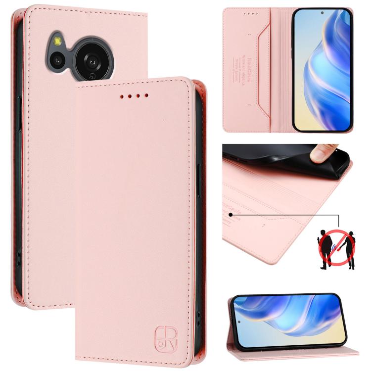RC01 Dual-Folded Magnetic Suction RFID Leather Phone Case, For Sharp Aquos R9 Pro SH-54E, For Sharp Aquos wish4 SH-52E, For Sharp Aquos R9 SH-51E, For Sharp Aquos Sense8 SHG11 / SH-54D, For Sharp Aquos Wish3