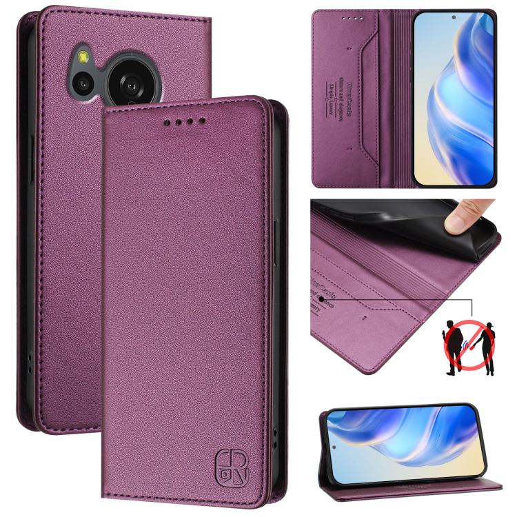 RC01 Dual-Folded Magnetic Suction RFID Leather Phone Case, For Sharp Aquos R9 Pro SH-54E, For Sharp Aquos wish4 SH-52E, For Sharp Aquos R9 SH-51E, For Sharp Aquos Sense8 SHG11 / SH-54D, For Sharp Aquos Wish3