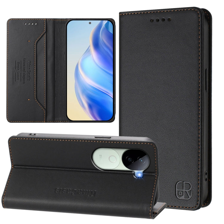 RC01 Dual-Folded Magnetic Suction RFID Leather Phone Case, For vivo X200 Pro, For vivo V40 Lite 5G IDN, For vivo V40e 5G India / iQOO Z9s 5G, For vivo V40 5G / V40 Pro 5G Global, For vivo Y300 Pro, For vivo iQOO Z9s Pro / T3 Pro India