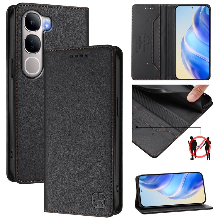 RC01 Dual-Folded Magnetic Suction RFID Leather Phone Case, For vivo X300, For vivo Y31 5G Global, For vivo Y400 5G Global, For vivo Y400 4G, For vivo V60 5G Curved Global, For vivo S30 Pro mini