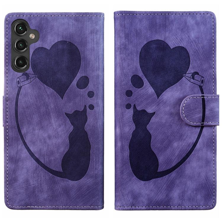 Pen Heart Cat Embossed Leather Phone Case, For Samsung Galaxy A57 5G, For Samsung Galaxy A37 5G, For Galaxy A27 5G, For Samsung Galaxy A07 4G / A06 4G, For Samsung Galaxy A17 5G / A26 5G, For Samsung Galaxy A56 5G, For Samsung Galaxy A26 5G            ...