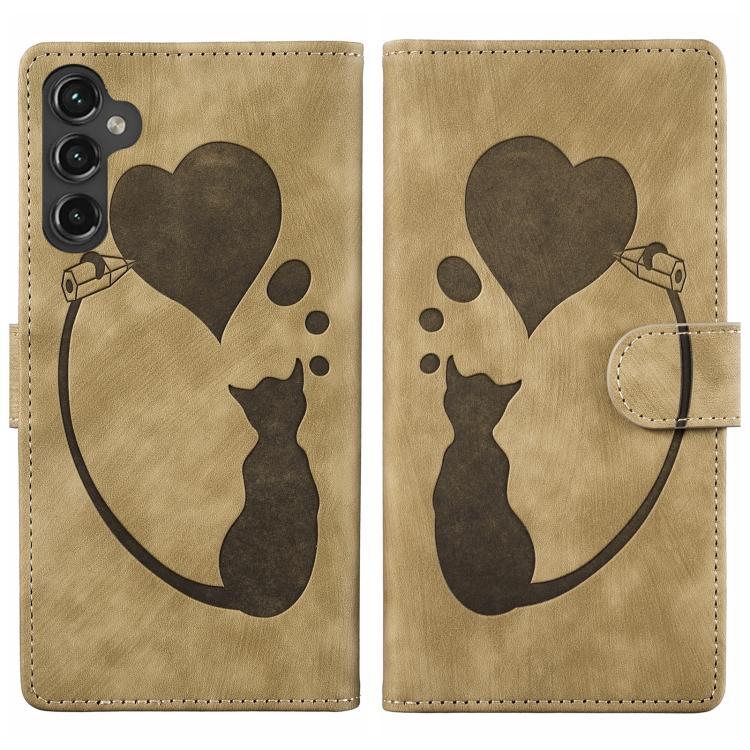 Pen Heart Cat Embossed Leather Phone Case, For Samsung Galaxy A57 5G, For Samsung Galaxy A37 5G, For Galaxy A27 5G, For Samsung Galaxy A07 4G / A06 4G, For Samsung Galaxy A17 5G / A26 5G, For Samsung Galaxy A56 5G, For Samsung Galaxy A26 5G            ...