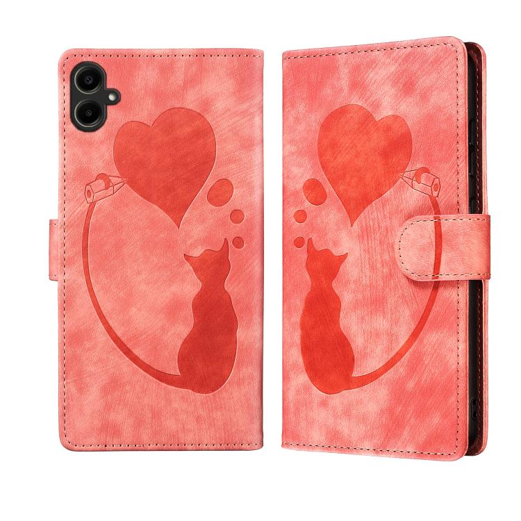 Pen Heart Cat Embossed Leather Phone Case, For Samsung Galaxy A57 5G, For Samsung Galaxy A37 5G, For Galaxy A27 5G, For Samsung Galaxy A07 4G / A06 4G, For Samsung Galaxy A17 5G / A26 5G, For Samsung Galaxy A56 5G, For Samsung Galaxy A26 5G            ...