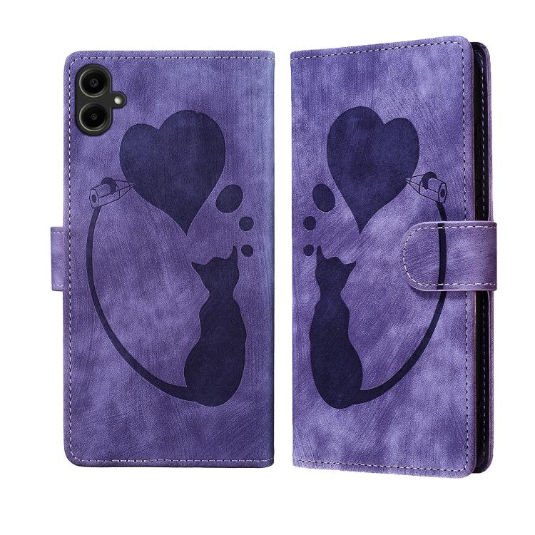 Pen Heart Cat Embossed Leather Phone Case, For Samsung Galaxy A57 5G, For Samsung Galaxy A37 5G, For Galaxy A27 5G, For Samsung Galaxy A07 4G / A06 4G, For Samsung Galaxy A17 5G / A26 5G, For Samsung Galaxy A56 5G, For Samsung Galaxy A26 5G            ...