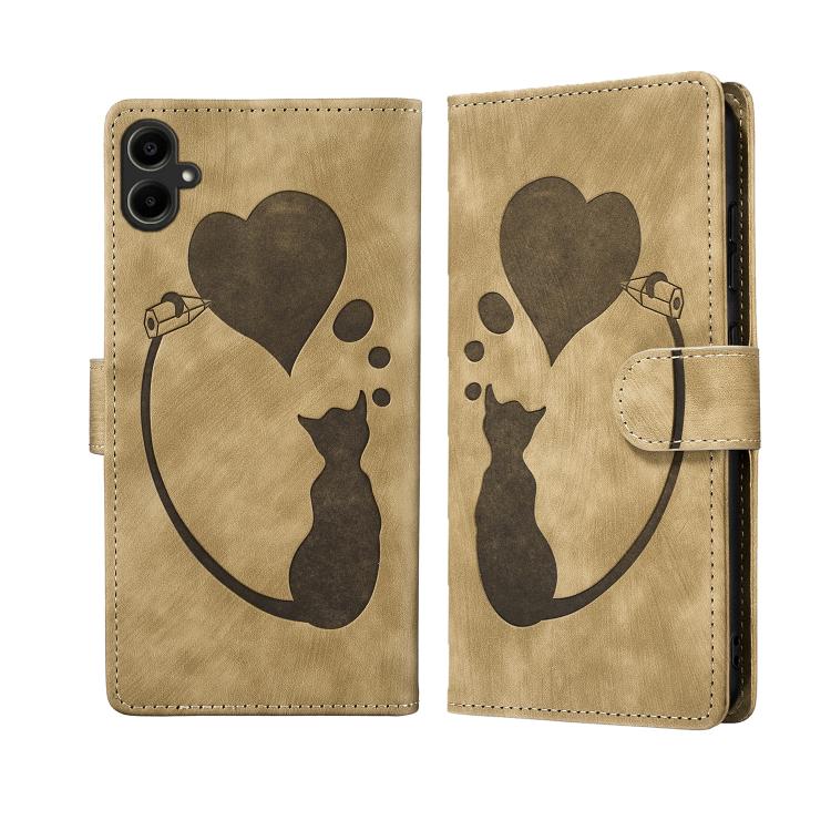 Pen Heart Cat Embossed Leather Phone Case, For Samsung Galaxy A57 5G, For Samsung Galaxy A37 5G, For Galaxy A27 5G, For Samsung Galaxy A07 4G / A06 4G, For Samsung Galaxy A17 5G / A26 5G, For Samsung Galaxy A56 5G, For Samsung Galaxy A26 5G            ...