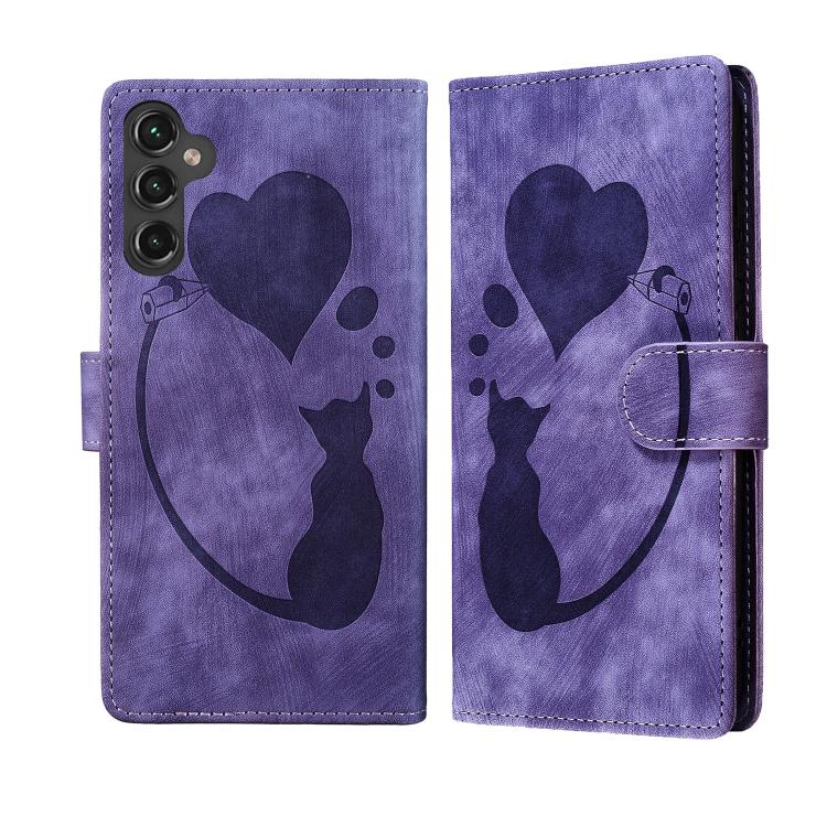 Pen Heart Cat Embossed Leather Phone Case, For Samsung Galaxy A57 5G, For Samsung Galaxy A37 5G, For Galaxy A27 5G, For Samsung Galaxy A07 4G / A06 4G, For Samsung Galaxy A17 5G / A26 5G, For Samsung Galaxy A56 5G, For Samsung Galaxy A26 5G            ...