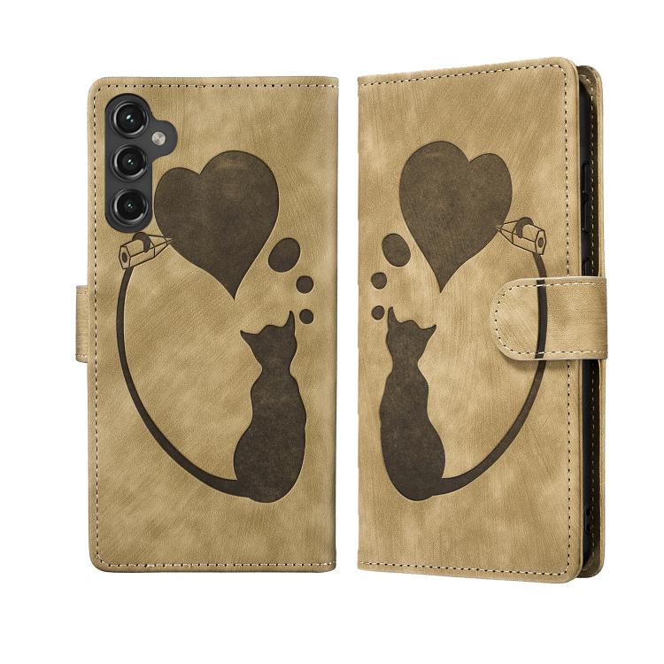 Pen Heart Cat Embossed Leather Phone Case, For Samsung Galaxy A57 5G, For Samsung Galaxy A37 5G, For Galaxy A27 5G, For Samsung Galaxy A07 4G / A06 4G, For Samsung Galaxy A17 5G / A26 5G, For Samsung Galaxy A56 5G, For Samsung Galaxy A26 5G            ...