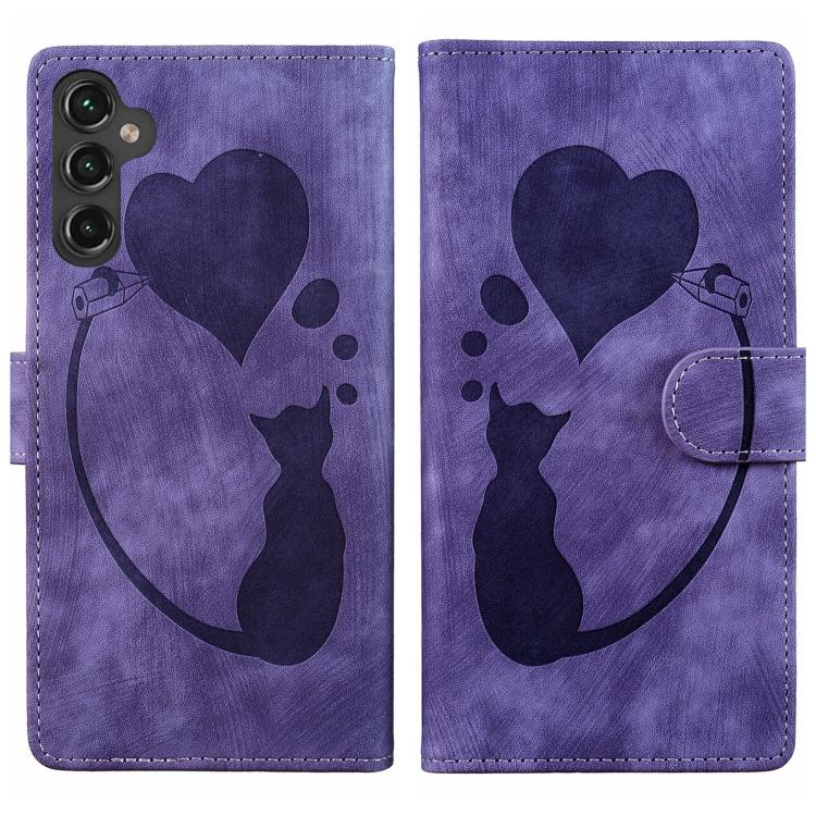 Pen Heart Cat Embossed Leather Phone Case, For Samsung Galaxy A57 5G, For Samsung Galaxy A37 5G, For Galaxy A27 5G, For Samsung Galaxy A07 4G / A06 4G, For Samsung Galaxy A17 5G / A26 5G, For Samsung Galaxy A56 5G, For Samsung Galaxy A26 5G            ...
