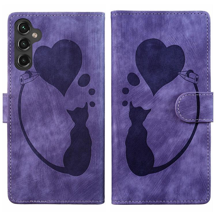 Pen Heart Cat Embossed Leather Phone Case, For Samsung Galaxy A57 5G, For Samsung Galaxy A37 5G, For Galaxy A27 5G, For Samsung Galaxy A07 4G / A06 4G, For Samsung Galaxy A17 5G / A26 5G, For Samsung Galaxy A56 5G, For Samsung Galaxy A26 5G            ...