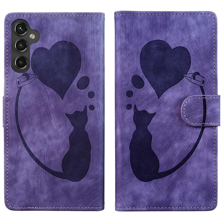 Pen Heart Cat Embossed Leather Phone Case, For Samsung Galaxy A57 5G, For Samsung Galaxy A37 5G, For Galaxy A27 5G, For Samsung Galaxy A07 4G / A06 4G, For Samsung Galaxy A17 5G / A26 5G, For Samsung Galaxy A56 5G, For Samsung Galaxy A26 5G            ...