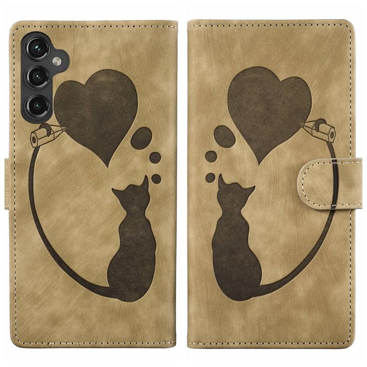 Pen Heart Cat Embossed Leather Phone Case, For Samsung Galaxy A57 5G, For Samsung Galaxy A37 5G, For Galaxy A27 5G, For Samsung Galaxy A07 4G / A06 4G, For Samsung Galaxy A17 5G / A26 5G, For Samsung Galaxy A56 5G, For Samsung Galaxy A26 5G            ...
