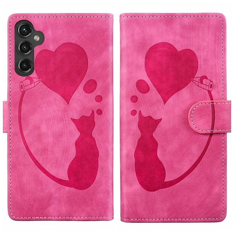 Pen Heart Cat Embossed Leather Phone Case, For Samsung Galaxy A57 5G, For Samsung Galaxy A37 5G, For Galaxy A27 5G, For Samsung Galaxy A07 4G / A06 4G, For Samsung Galaxy A17 5G / A26 5G, For Samsung Galaxy A56 5G, For Samsung Galaxy A26 5G            ...