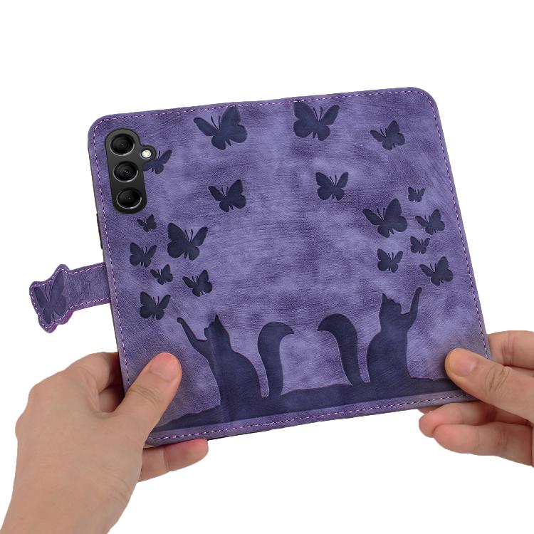 Butterfly Cat Embossing Flip Leather Phone Case, For Galaxy A18 4G, For Samsung Galaxy A57 5G, For Samsung Galaxy A37 5G, For Galaxy A27 5G, For Samsung Galaxy A07 4G / A06 4G, For Samsung Galaxy A17 5G / A26 5G, For Samsung Galaxy A56 5G              ...