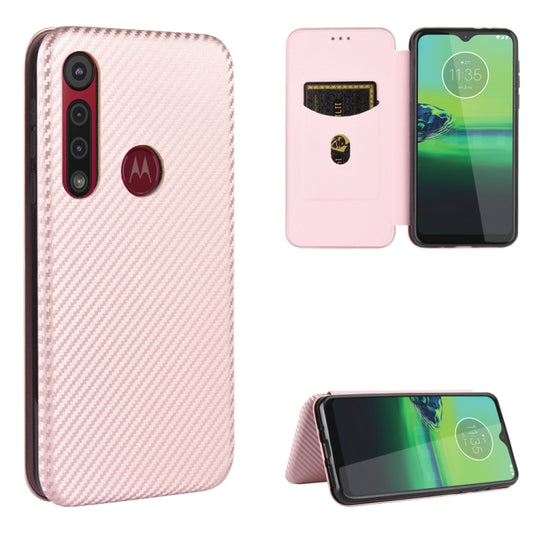 Carbon Fiber Texture Magnetic Horizontal Flip TPU + PC + PU Leather Case with Rope & Card Slot, For Motorola Moto One Macro / G8 Play