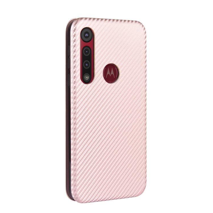 Carbon Fiber Texture Magnetic Horizontal Flip TPU + PC + PU Leather Case with Rope & Card Slot, For Motorola Moto One Macro / G8 Play