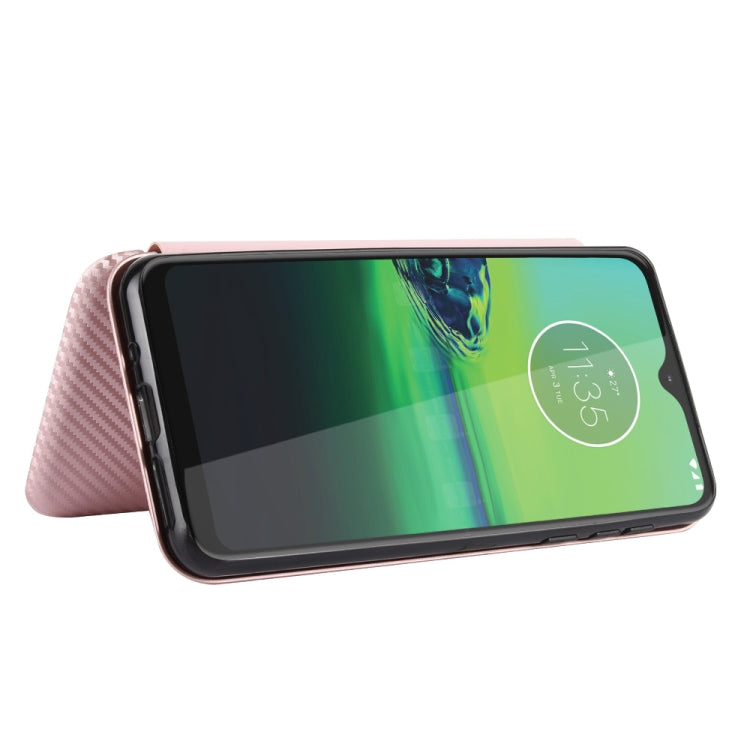 Carbon Fiber Texture Magnetic Horizontal Flip TPU + PC + PU Leather Case with Rope & Card Slot, For Motorola Moto One Macro / G8 Play