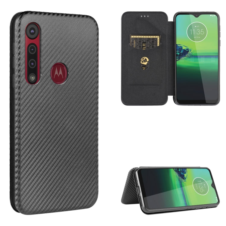 Carbon Fiber Texture Magnetic Horizontal Flip TPU + PC + PU Leather Case with Rope & Card Slot, For Motorola Moto One Macro / G8 Play