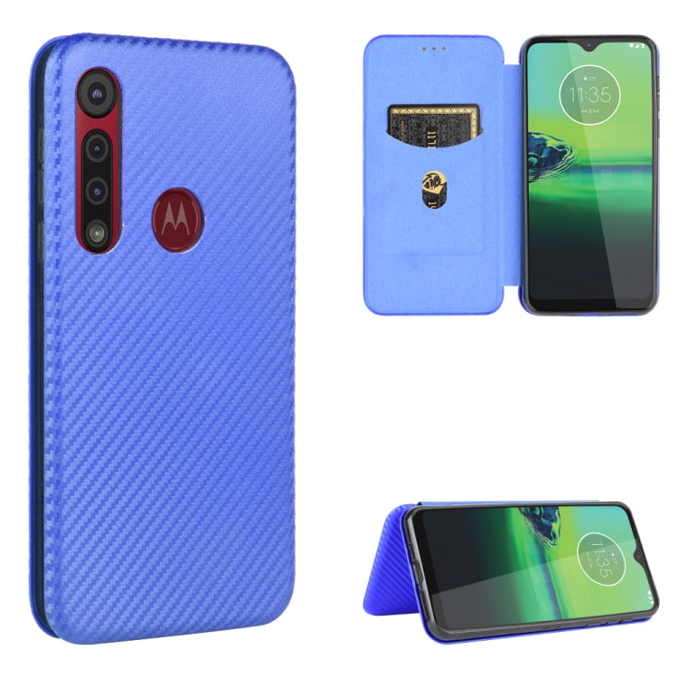 Carbon Fiber Texture Magnetic Horizontal Flip TPU + PC + PU Leather Case with Rope & Card Slot, For Motorola Moto One Macro / G8 Play