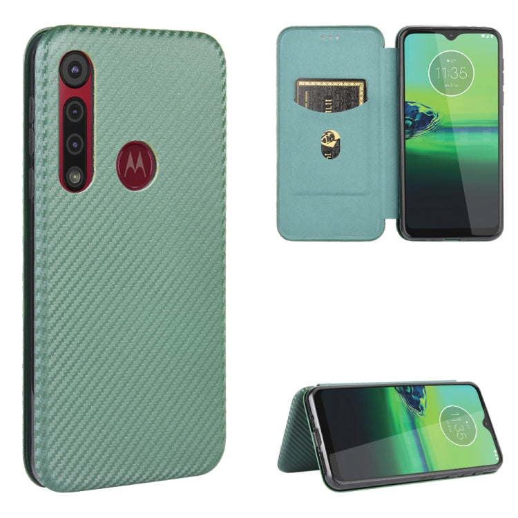 Carbon Fiber Texture Magnetic Horizontal Flip TPU + PC + PU Leather Case with Rope & Card Slot, For Motorola Moto One Macro / G8 Play