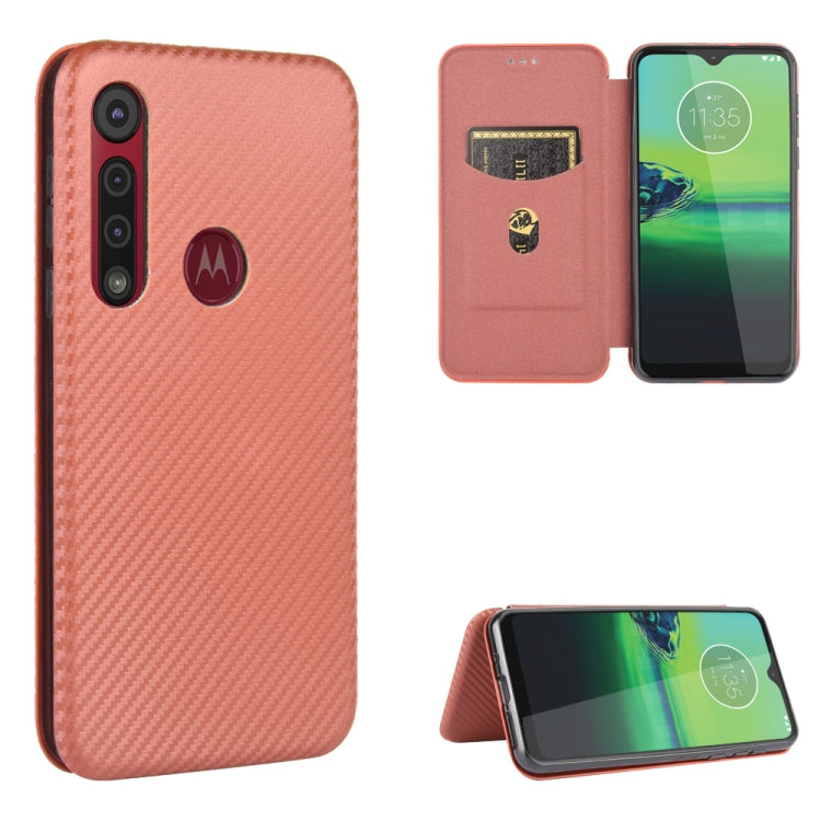 Carbon Fiber Texture Magnetic Horizontal Flip TPU + PC + PU Leather Case with Rope & Card Slot, For Motorola Moto One Macro / G8 Play