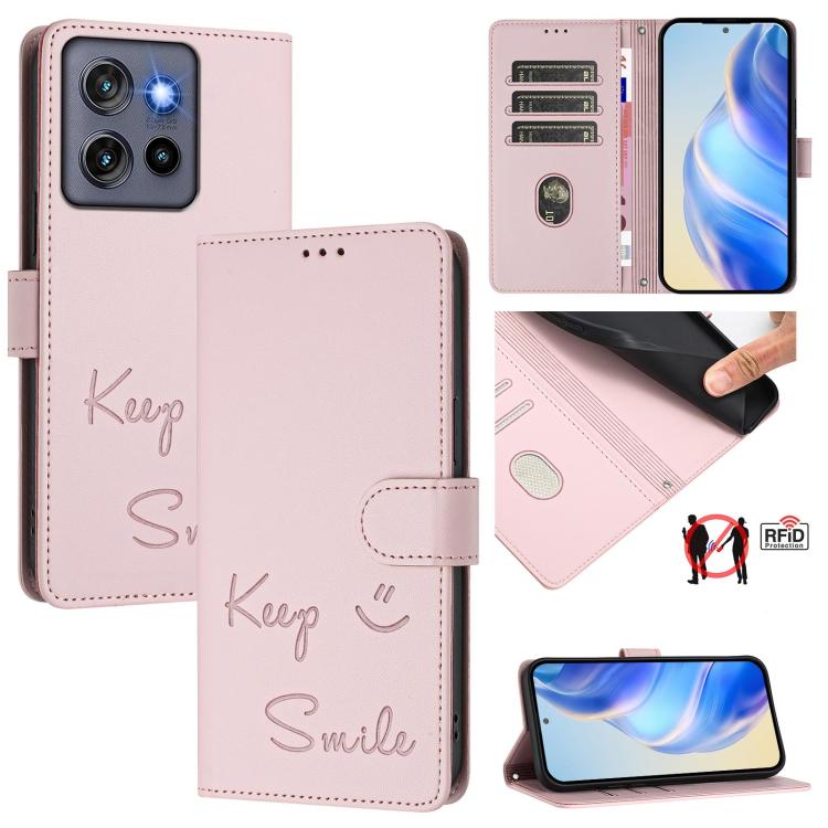 Smile Embossing RFID Leather Phone Case, For Motorola Edge 60 Pro / 60s Pro 5G, For Motorola Edge 60 Fusion, For Motorola Moto G Stylus 5G 2025