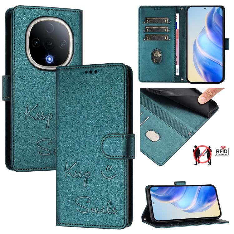 Smile Embossing RFID Leather Phone Case, For vivo V50 Lite 5G, For vivo Y29s 5G / Y04 4G Global, For vivo Y29 4G Global, For vivo V50 5G Global, For vivo Y300 5G