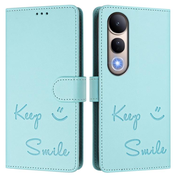 Smile Embossing RFID Leather Phone Case, For vivo V50 Lite 5G, For vivo Y29s 5G / Y04 4G Global, For vivo Y29 4G Global, For vivo V50 5G Global, For vivo Y300 5G