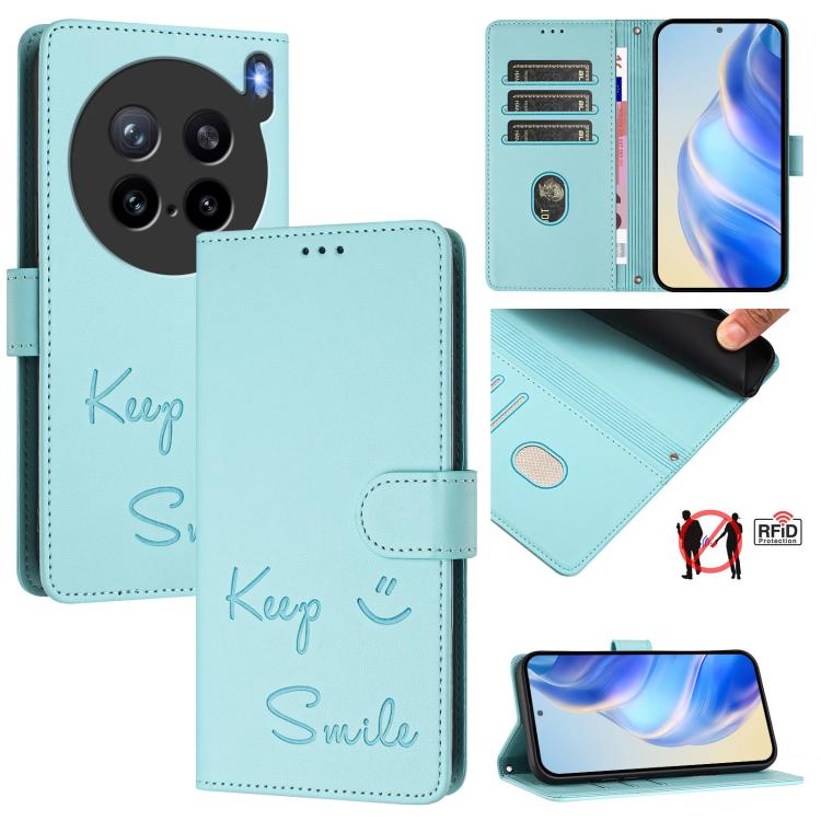 Smile Embossing RFID Leather Phone Case, For vivo V60 Lite 5G Global, For vivo Y400 5G Global, For vivo Y400 4G, For vivo V60 5G Global, For vivo S30 Pro mini, For vivo S30, For vivo X200s 5G, For vivo Y39 5G Global