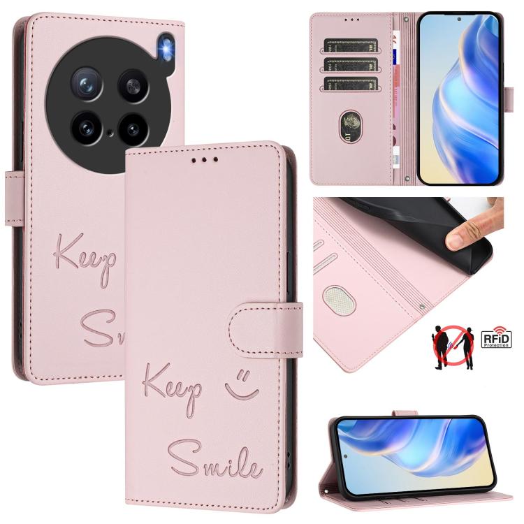 Smile Embossing RFID Leather Phone Case, For vivo V60 Lite 5G Global, For vivo Y400 5G Global, For vivo Y400 4G, For vivo V60 5G Global, For vivo S30 Pro mini, For vivo S30, For vivo X200s 5G, For vivo Y39 5G Global