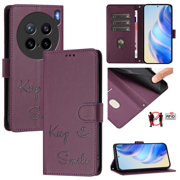 Smile Embossing RFID Leather Phone Case, For vivo V60 Lite 5G Global, For vivo Y400 5G Global, For vivo Y400 4G, For vivo V60 5G Global, For vivo S30 Pro mini, For vivo S30, For vivo X200s 5G, For vivo Y39 5G Global