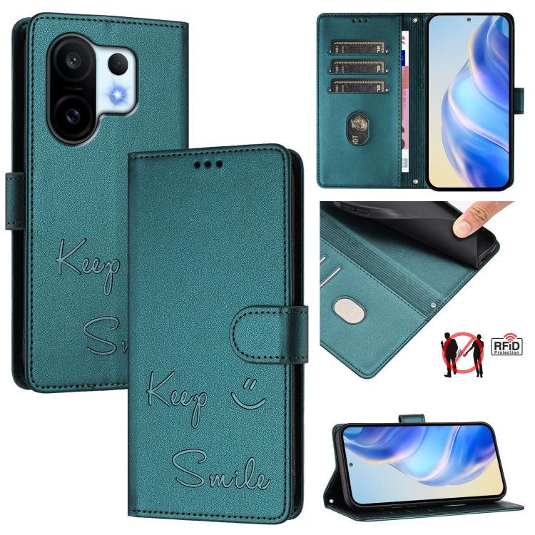 Smile Embossing RFID Leather Phone Case, For vivo V60 Lite 5G Global, For vivo Y400 5G Global, For vivo Y400 4G, For vivo V60 5G Global, For vivo S30 Pro mini, For vivo S30, For vivo X200s 5G, For vivo Y39 5G Global