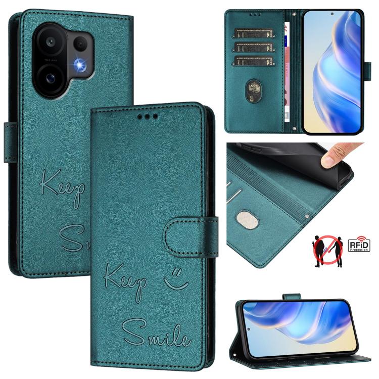 Smile Embossing RFID Leather Phone Case, For vivo V60 Lite 5G Global, For vivo Y400 5G Global, For vivo Y400 4G, For vivo V60 5G Global, For vivo S30 Pro mini, For vivo S30, For vivo X200s 5G, For vivo Y39 5G Global