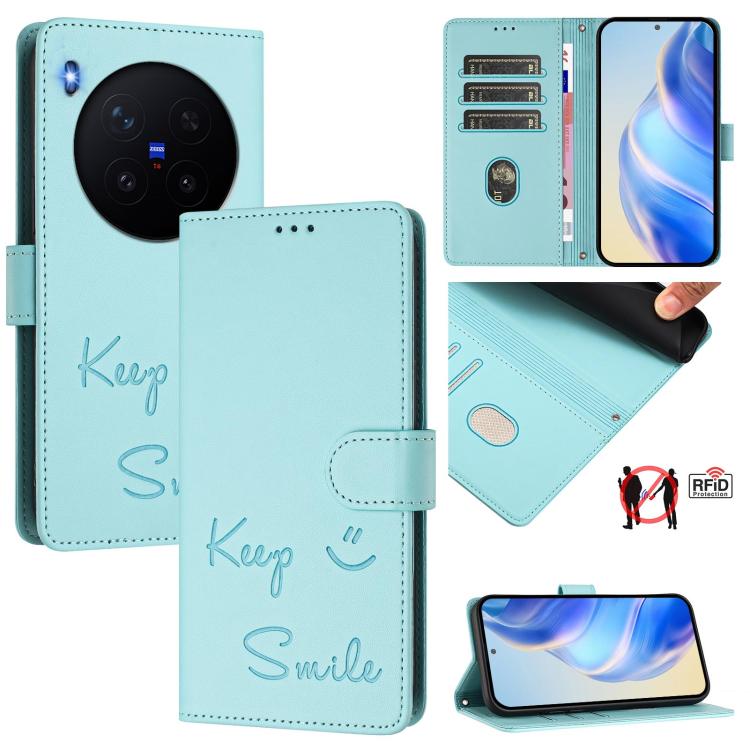 Smile Embossing RFID Leather Phone Case, For vivo X300 FE / S50 Pro mini 5G, For vivo X300s, For vivo Y21 5G 2026 / vivo Y05 4G, For vivo V70 FE 5G, For vivo X300 Ultra, For vivo X300 Pro 5G, For vivo X300 5G, For vivo Y31 5G Global