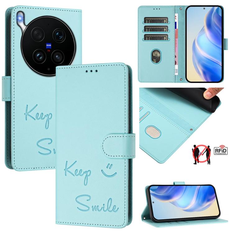 Smile Embossing RFID Leather Phone Case, For vivo X300 FE / S50 Pro mini 5G, For vivo X300s, For vivo Y21 5G 2026 / vivo Y05 4G, For vivo V70 FE 5G, For vivo X300 Ultra, For vivo X300 Pro 5G, For vivo X300 5G, For vivo Y31 5G Global