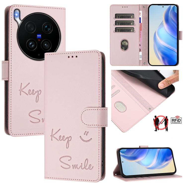 Smile Embossing RFID Leather Phone Case, For vivo X300 FE / S50 Pro mini 5G, For vivo X300s, For vivo Y21 5G 2026 / vivo Y05 4G, For vivo V70 FE 5G, For vivo X300 Ultra, For vivo X300 Pro 5G, For vivo X300 5G, For vivo Y31 5G Global