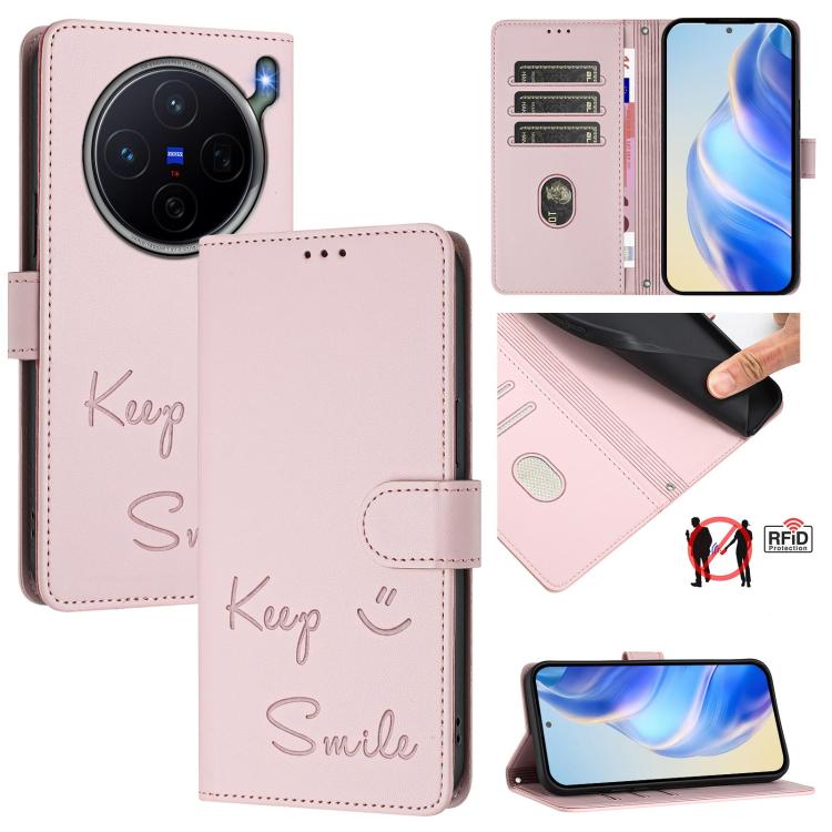 Smile Embossing RFID Leather Phone Case, For vivo X300 FE / S50 Pro mini 5G, For vivo X300s, For vivo Y21 5G 2026 / vivo Y05 4G, For vivo V70 FE 5G, For vivo X300 Ultra, For vivo X300 Pro 5G, For vivo X300 5G, For vivo Y31 5G Global