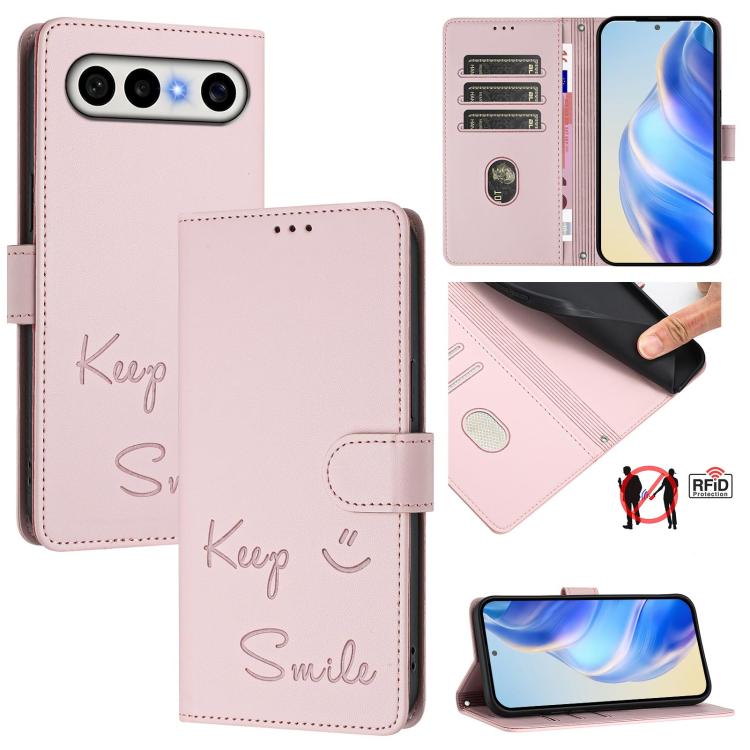 Smile Embossing RFID Leather Phone Case, For vivo X300 FE / S50 Pro mini 5G, For vivo X300s, For vivo Y21 5G 2026 / vivo Y05 4G, For vivo V70 FE 5G, For vivo X300 Ultra, For vivo X300 Pro 5G, For vivo X300 5G, For vivo Y31 5G Global