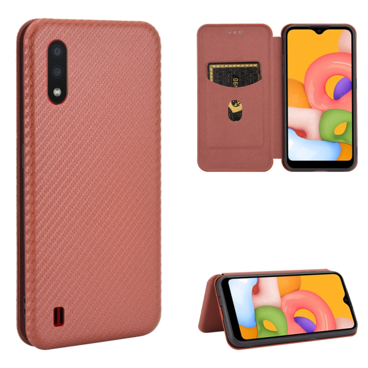 Carbon Fiber Texture Magnetic Horizontal Flip TPU + PC + PU Leather Case with Rope & Card Slot, For Samsung Galaxy A01, For Samsung Galaxy A7(2018) / A750, For Samsung Galaxy A20s, For Samsung Galaxy A21(Eurasian Version), For Samsung Galaxy A31       ...