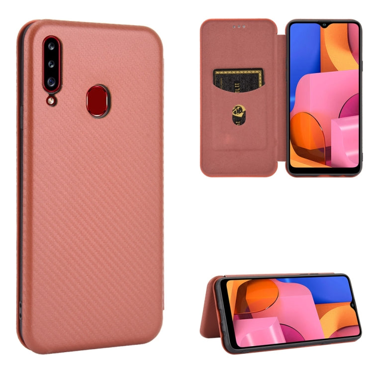 Carbon Fiber Texture Magnetic Horizontal Flip TPU + PC + PU Leather Case with Rope & Card Slot, For Samsung Galaxy A01, For Samsung Galaxy A7(2018) / A750, For Samsung Galaxy A20s, For Samsung Galaxy A21(Eurasian Version), For Samsung Galaxy A31       ...
