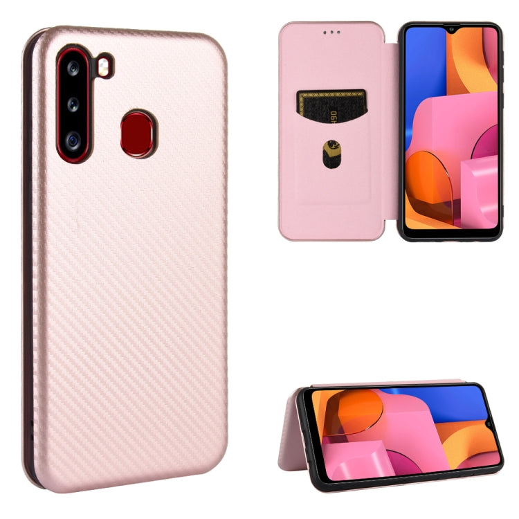 Carbon Fiber Texture Magnetic Horizontal Flip TPU + PC + PU Leather Case with Rope & Card Slot, For Samsung Galaxy A01, For Samsung Galaxy A7(2018) / A750, For Samsung Galaxy A20s, For Samsung Galaxy A21(Eurasian Version), For Samsung Galaxy A31       ...