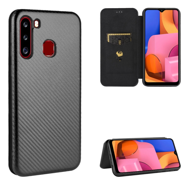 Carbon Fiber Texture Magnetic Horizontal Flip TPU + PC + PU Leather Case with Rope & Card Slot, For Samsung Galaxy A01, For Samsung Galaxy A7(2018) / A750, For Samsung Galaxy A20s, For Samsung Galaxy A21(Eurasian Version), For Samsung Galaxy A31       ...