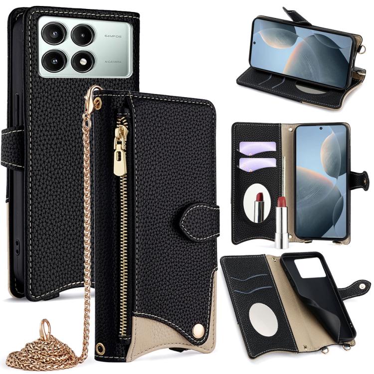 Crossbody Chain Fishtail Litchi Leather Phone Case, For Redmi Turbo 4 / Xiaomi Poco X7 Pro, For Redmi Note 14 Pro 4G, For Redmi Note 14 4G 163.25mm, For Redmi Note 13 4G, For Redmi K70E / Xiaomi Poco X6 Pro