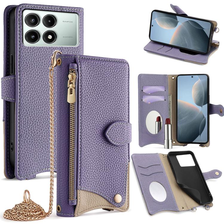 Crossbody Chain Fishtail Litchi Leather Phone Case, For Redmi Turbo 4 / Xiaomi Poco X7 Pro, For Redmi Note 14 Pro 4G, For Redmi Note 14 4G 163.25mm, For Redmi Note 13 4G, For Redmi K70E / Xiaomi Poco X6 Pro