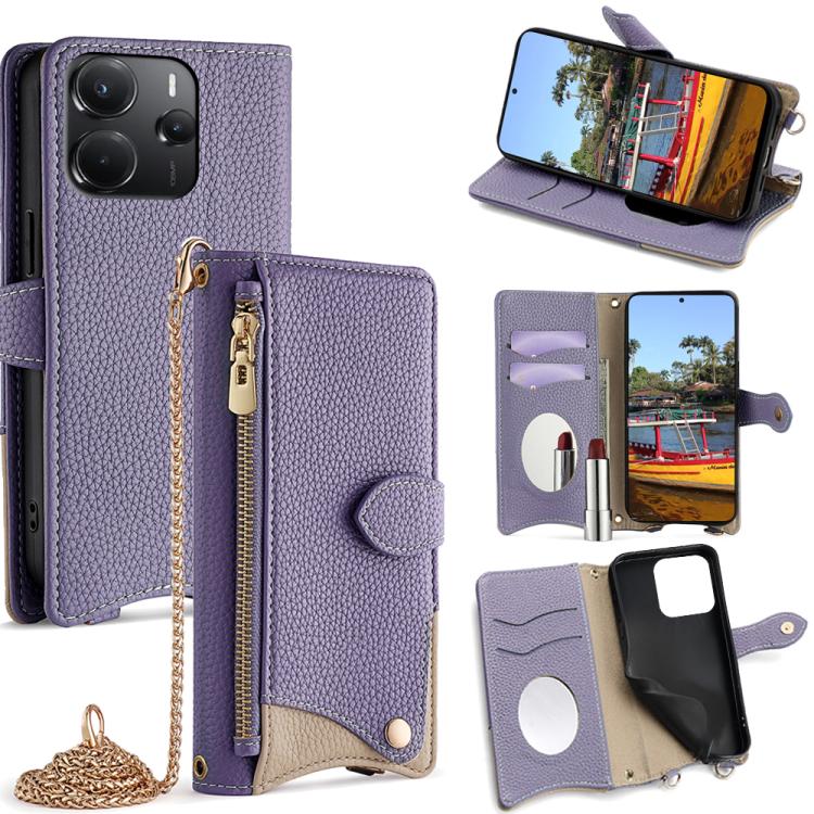 Crossbody Chain Fishtail Litchi Leather Phone Case, For Redmi K90, For Redmi K90 Pro Max, For Redmi 15C 5G / 4G EU 173mm / Poco C85 5G, For Redmi 15C 5G / 4G Global 171mm / Poco C85 4G, For Redmi K80 Ultra, For Redmi A5 4G 171.7mm, For Redmi Note 14S 4...