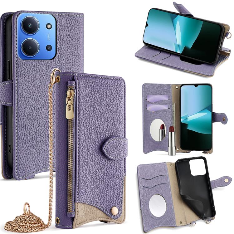 Crossbody Chain Fishtail Litchi Leather Phone Case, For Redmi K90, For Redmi K90 Pro Max, For Redmi 15C 5G / 4G EU 173mm / Poco C85 5G, For Redmi 15C 5G / 4G Global 171mm / Poco C85 4G, For Redmi K80 Ultra, For Redmi A5 4G 171.7mm, For Redmi Note 14S 4...