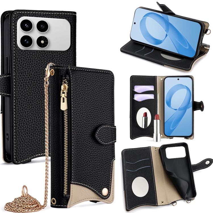 Crossbody Chain Fishtail Litchi Leather Phone Case, For Redmi K90, For Redmi K90 Pro Max, For Redmi 15C 5G / 4G EU 173mm / Poco C85 5G, For Redmi 15C 5G / 4G Global 171mm / Poco C85 4G, For Redmi K80 Ultra, For Redmi A5 4G 171.7mm, For Redmi Note 14S 4...