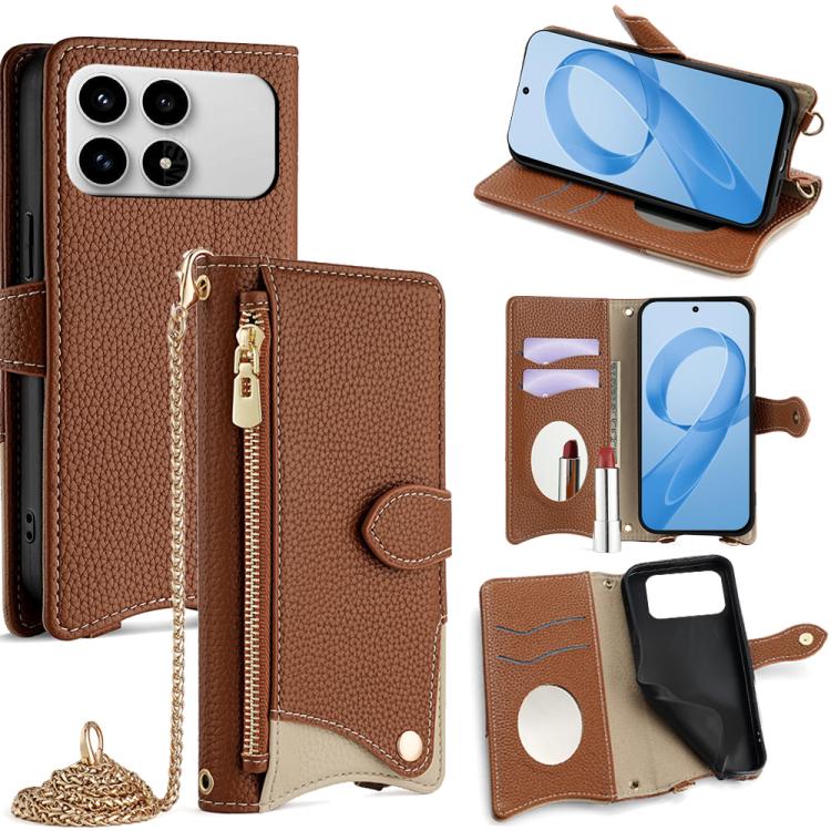 Crossbody Chain Fishtail Litchi Leather Phone Case, For Redmi K90, For Redmi K90 Pro Max, For Redmi 15C 5G / 4G EU 173mm / Poco C85 5G, For Redmi 15C 5G / 4G Global 171mm / Poco C85 4G, For Redmi K80 Ultra, For Redmi A5 4G 171.7mm, For Redmi Note 14S 4...