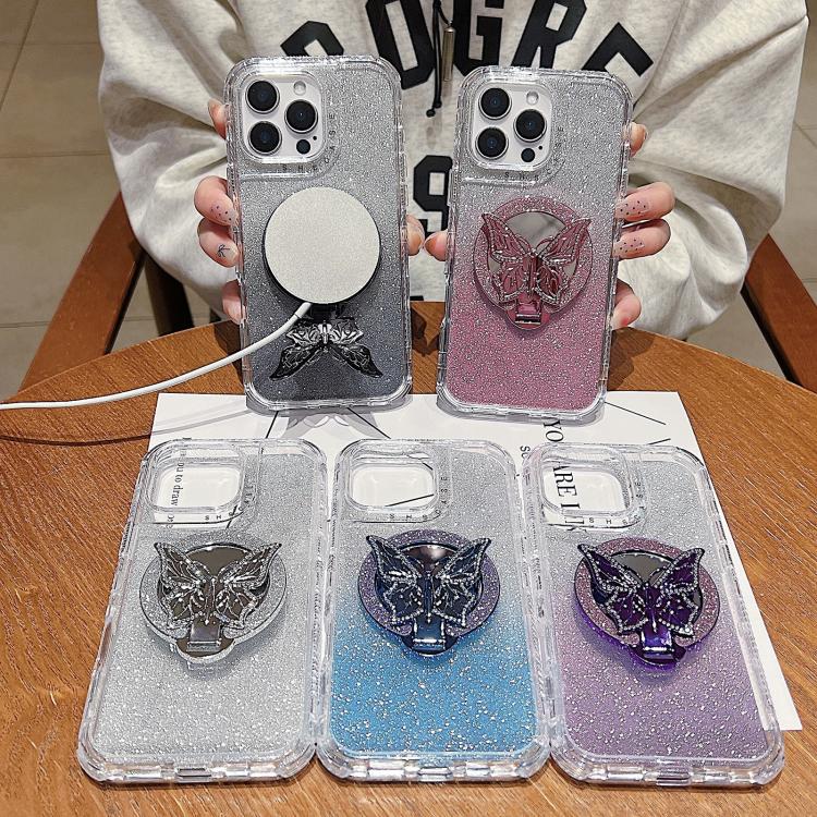 Mirror Butterfly Holder Glitterr MagSafe Phone Case, For iPhone 11 Pro Max, For iPhone 11